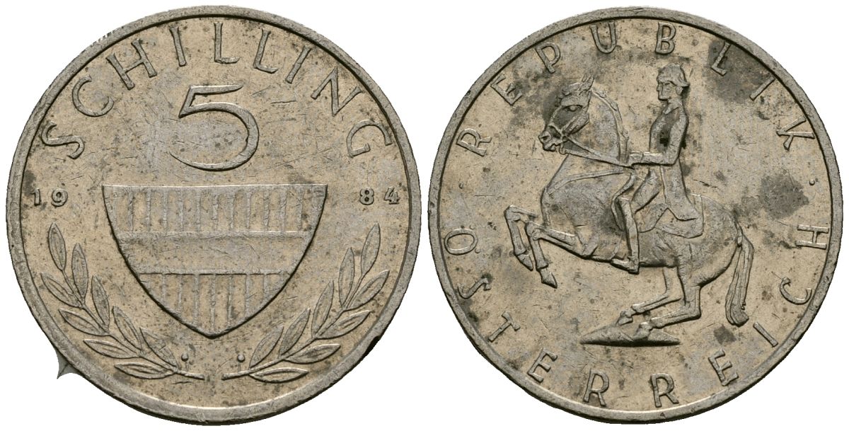 Австрия 5 шиллингов 1984 KM 2889a медно-никель 4167-915