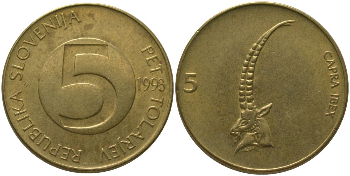 Словения 5 толаров 1993 KM 6 латунь 4548-911