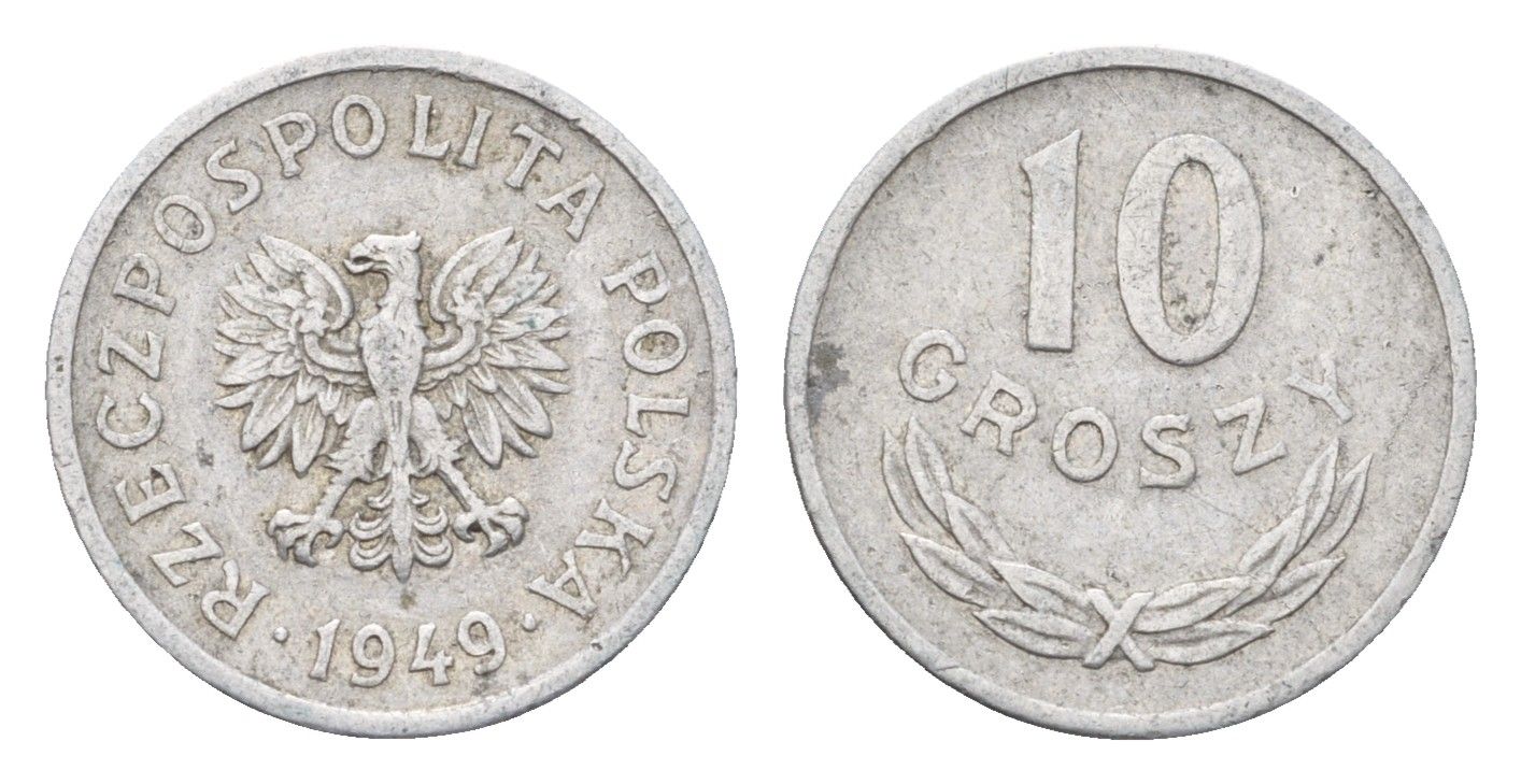Польша 10 грошей 1949 год-тип Y 42a алюминий 4685-1155