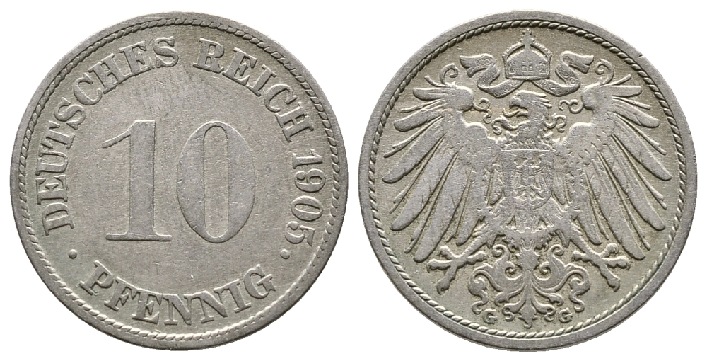 Германия 10 пфеннигов 1905 G KM 12, J. 13 медно-никель 4364-2844