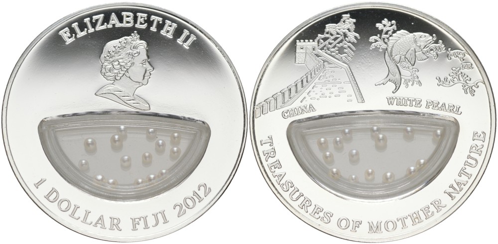 Фиджи 1 доллар 2012 серия Сокровища матери-природы, белый жемчуг, Китай, в оригинальной коробке, С сертификатОМ KM 447 серебро PROOF 00-00-00