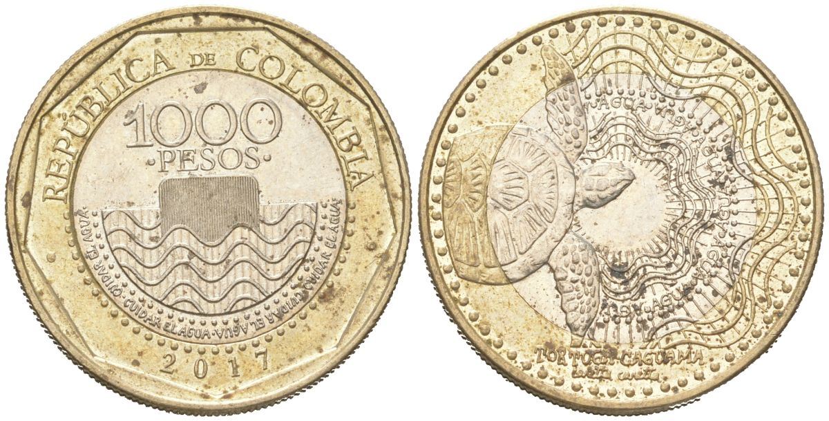Колумбия 1000 песо 2017 KM 299 биметалл 4176-1031