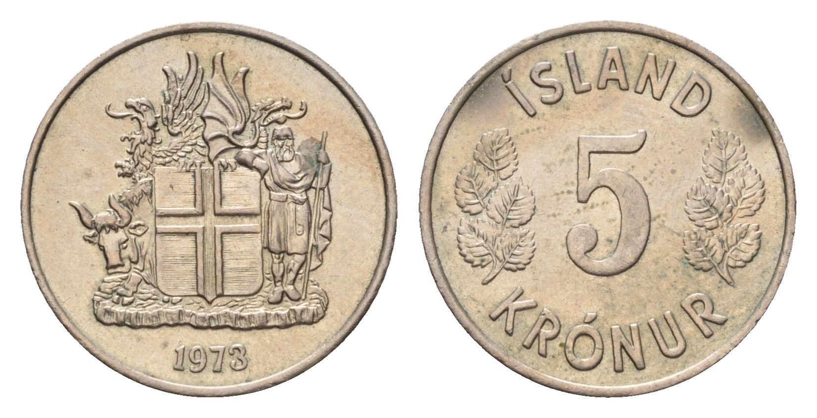 Исландия 5 крон 1973 KM 18 медно-никель UNC 4687-867