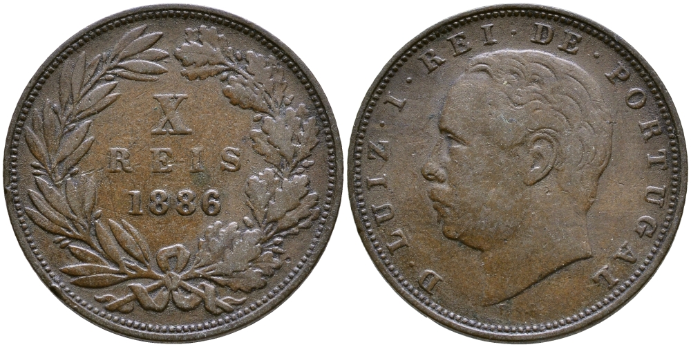 ПОРТУГАЛИЯ 10 РЕЙС 1886 KM 526 бронза 4388-442