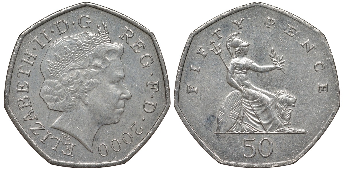 Великобритания 50 пенсов 2000 Елизавета II (1952-2022) KM 991, Spink 4610 (H8) медно-никель 4131-734
