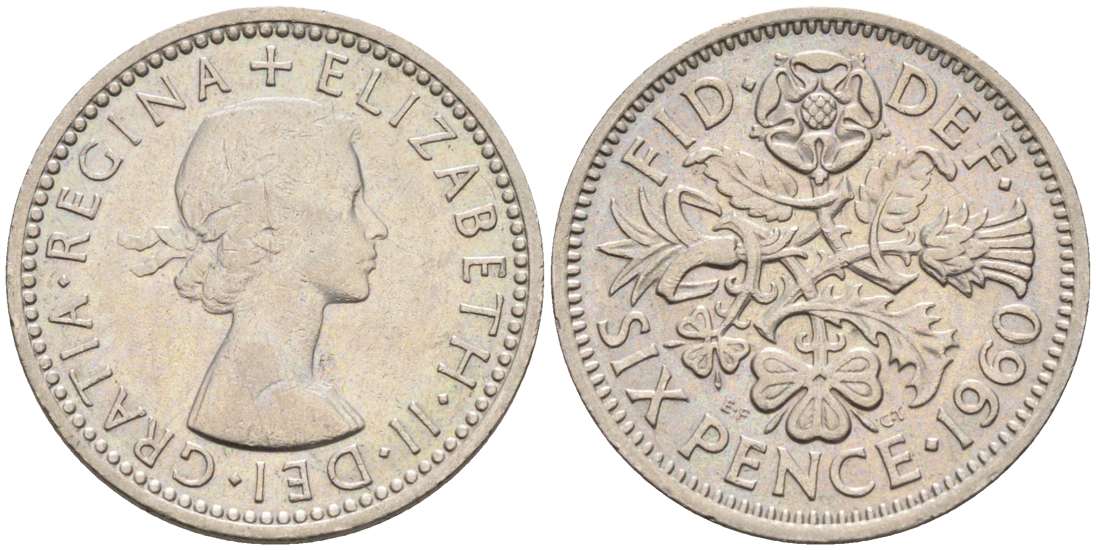 Великобритания 6 пенсов 1960 Елизавета II (1952-2022) KM 903, Spink 4149 медно-никель 4588-1239