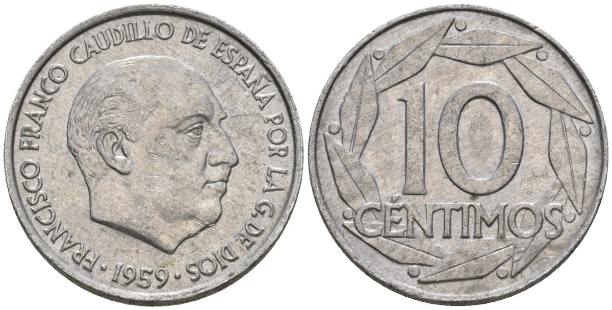 Испания 10 сентимо 1959 Франсиско Франко (1939-1975) KM 790 алюминий 4602-1226