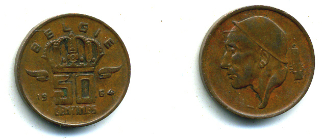 БЕЛЬГИЯ 50 САНТИМОВ 1964 BELGIE KM 149.1 бронза 89-1733
