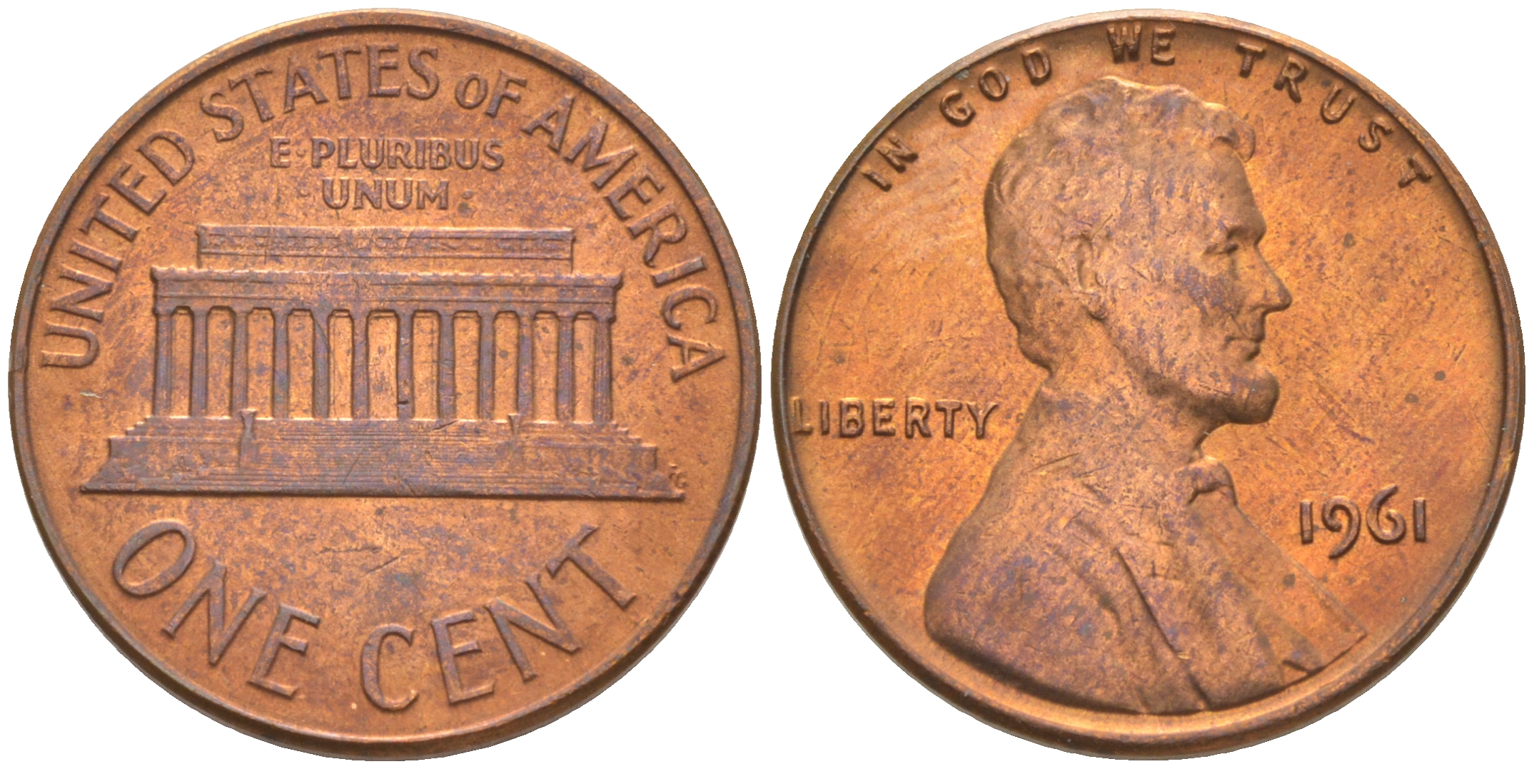 США 1 цент 1961 Авраам Линкольн KM 201 медь цинк 187-1143