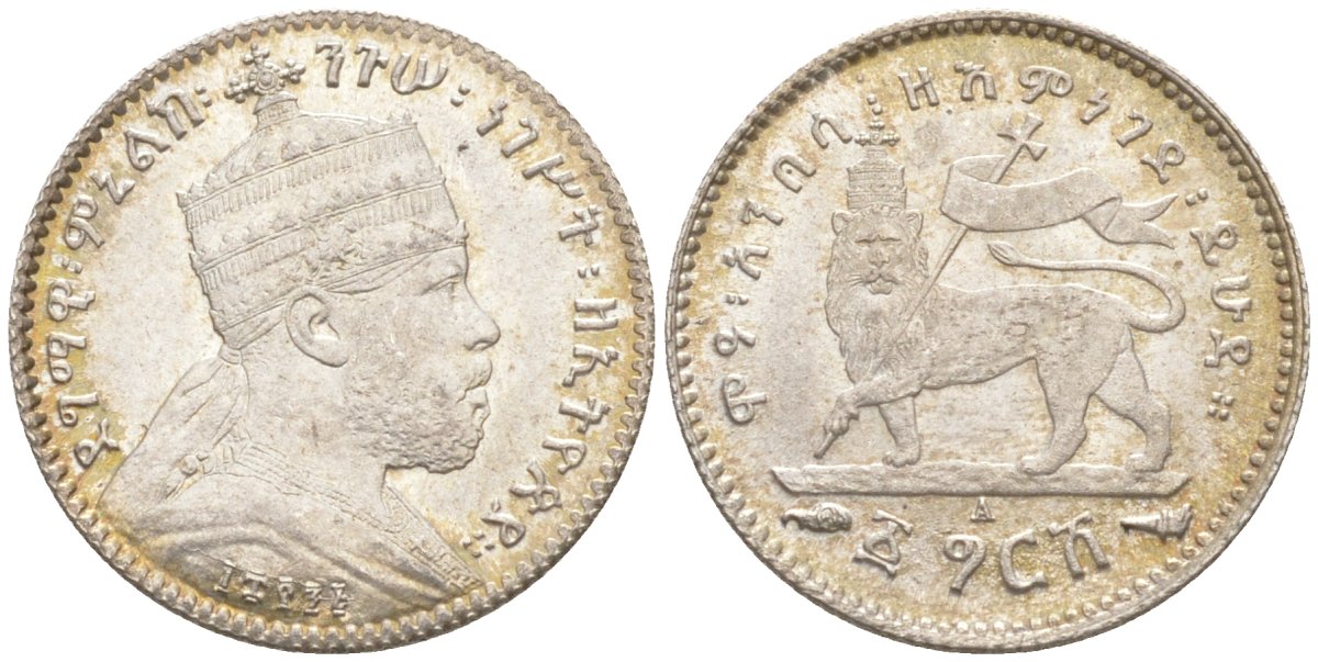 Эфиопия 1 гирш 1903-1928 ЕЕ 1895, А, Менелик II (1889-1913) KM 12 серебро аUNC 1523-733