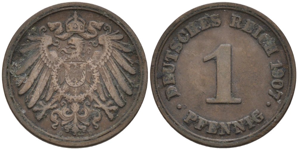 Германия 1 пфенниг 1907 D KM 10, J. 10 медь 4567-1249