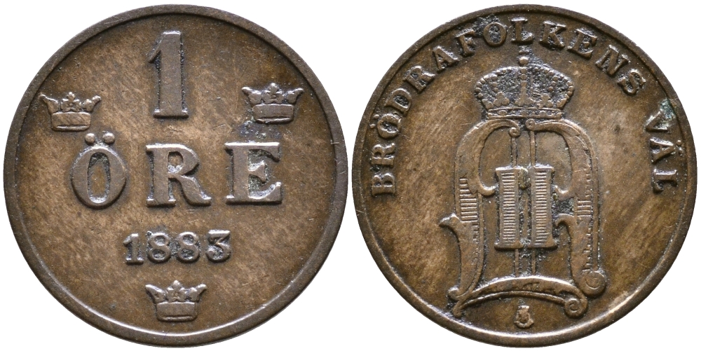 Швеция 1 эре 1883 Оскар II (1872-1907) король Швеции и Норвегии KM 750 (528) бронза 84-1525