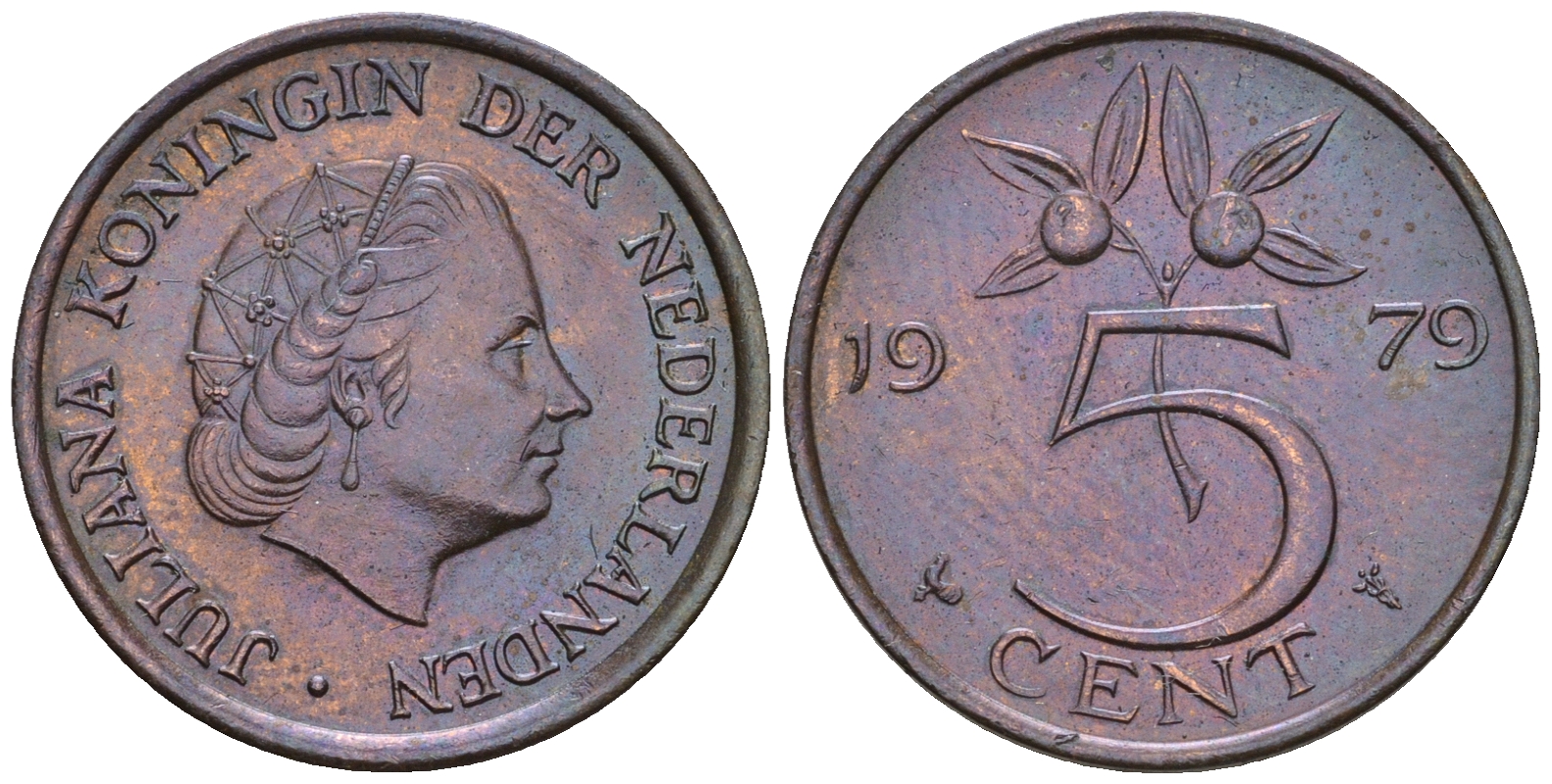 Нидерланды 5 центов 1979 Юлиана (1948-1980) KM 181 бронза UNC 4606-1015