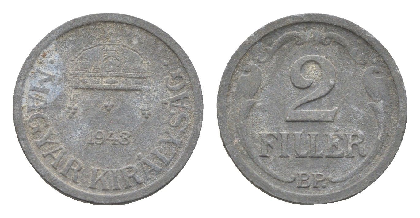 Венгрия 2 филлера 1943 BP KM 519 цинк 4665-525