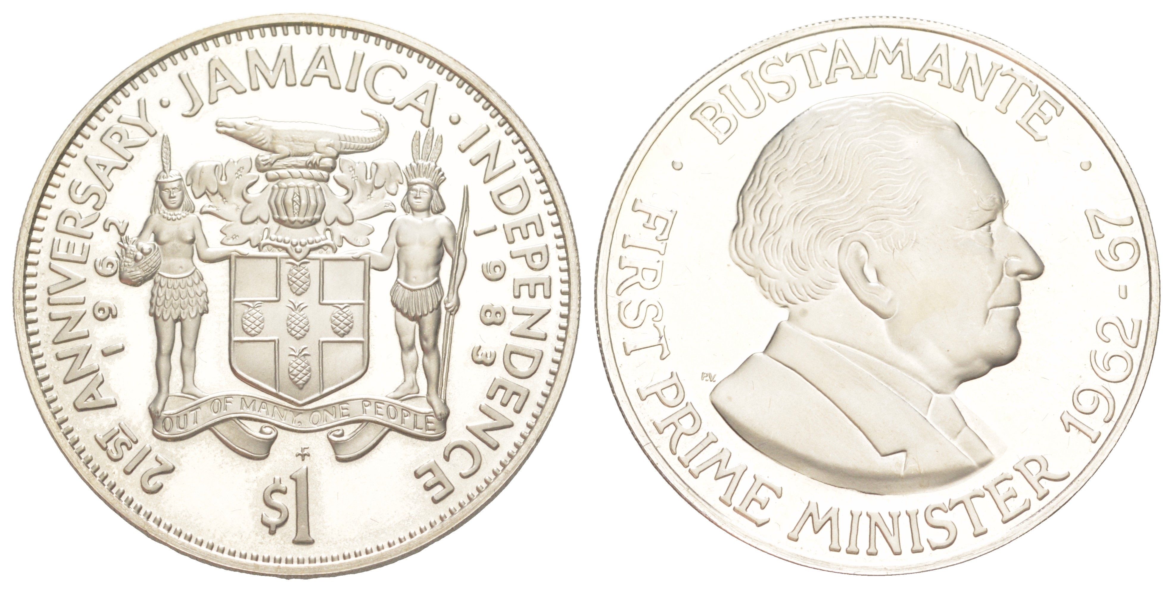 Ямайка 1 доллар 1983 21 год Независимости, Бустаманте, тираж 609 экземпляров KM 107 медно-никель PROOF 3711-332