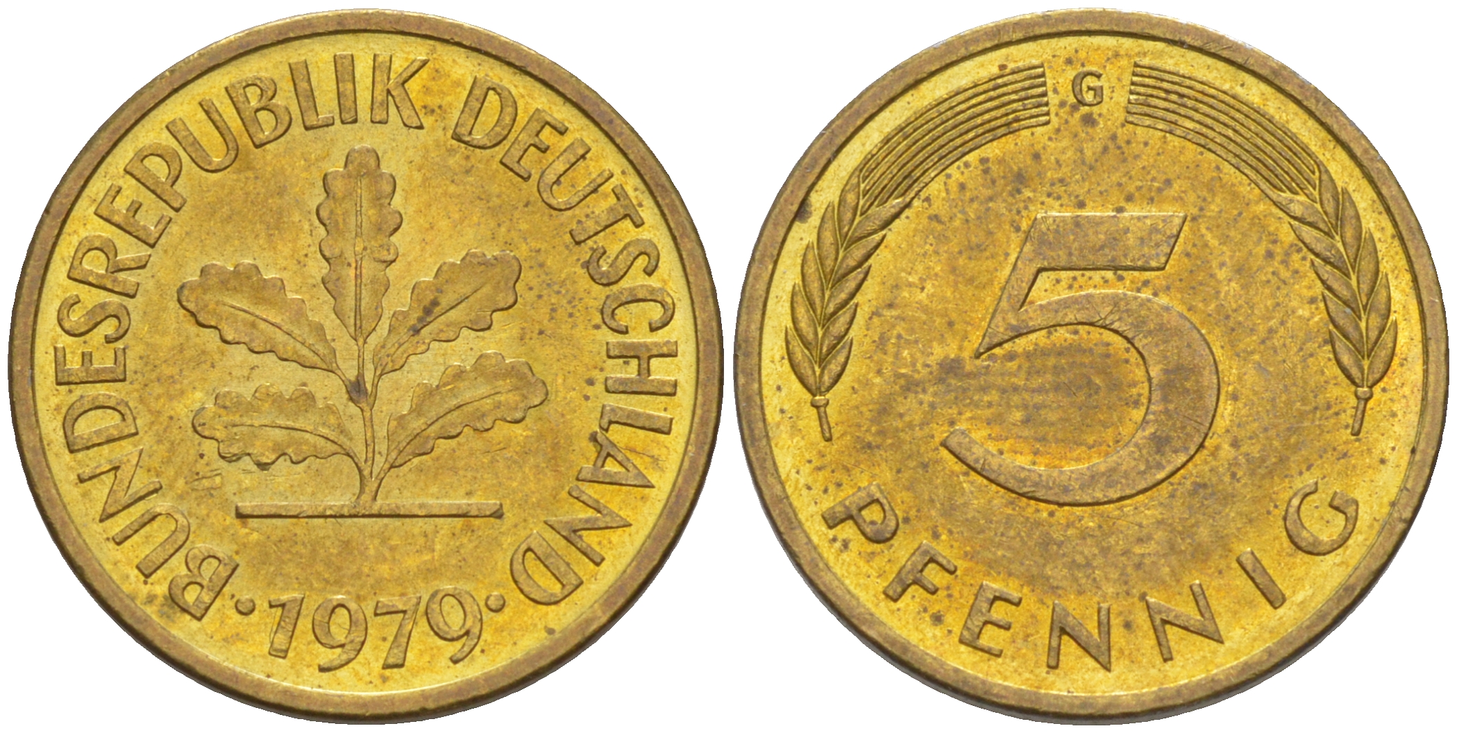 ФРГ 5 пфеннигов 1979 G KM 107, J. 382 сталь плакированная латунью 4514-1021