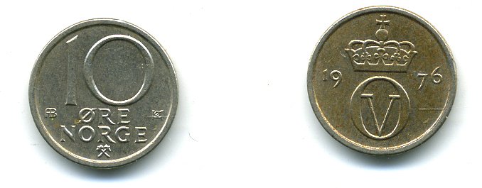 НОРВЕГИЯ 10 ЭРЕ 1976 KM 416 медно-никель 4364-935