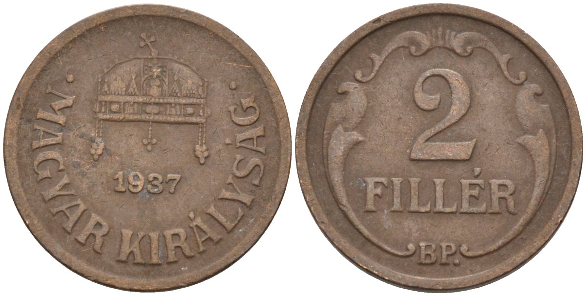 Венгрия 2 филлера 1937 BP KM 506 бронза 4115-1154