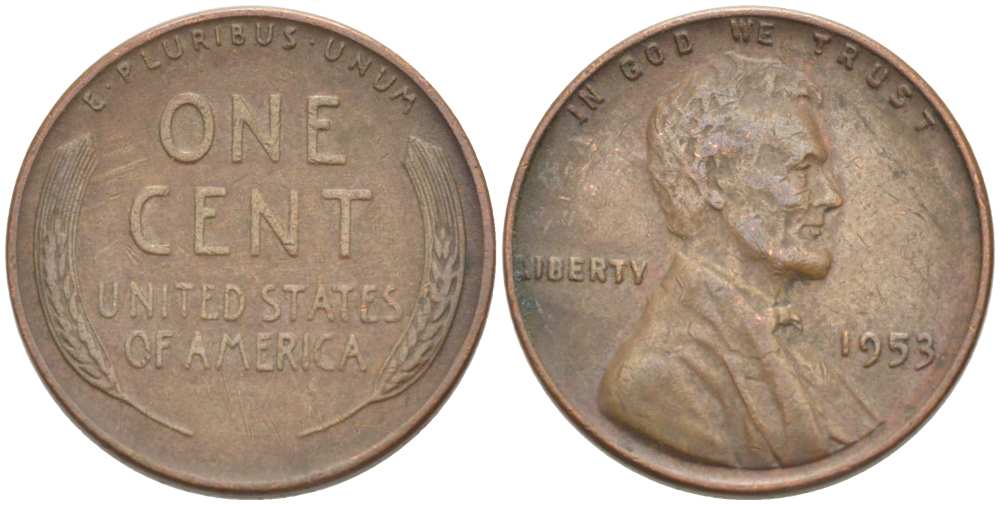 США 1 ЦЕНТ 1953 ЛИНКОЛЬН KM А132 медь цинк 218-623