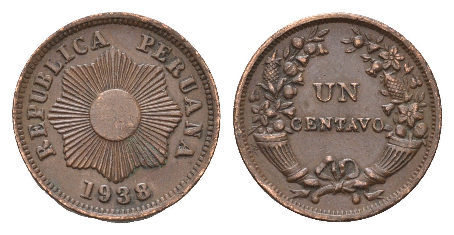 Перу 1 сентаво 1938 KM 208.2 бронза 1523-943