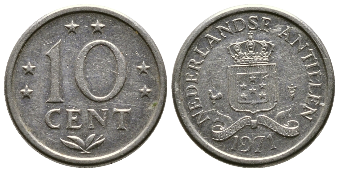 Нидерландские Антилы 10 центов 1971 Юлиана (1948-1980) KM 10 никель 220-431