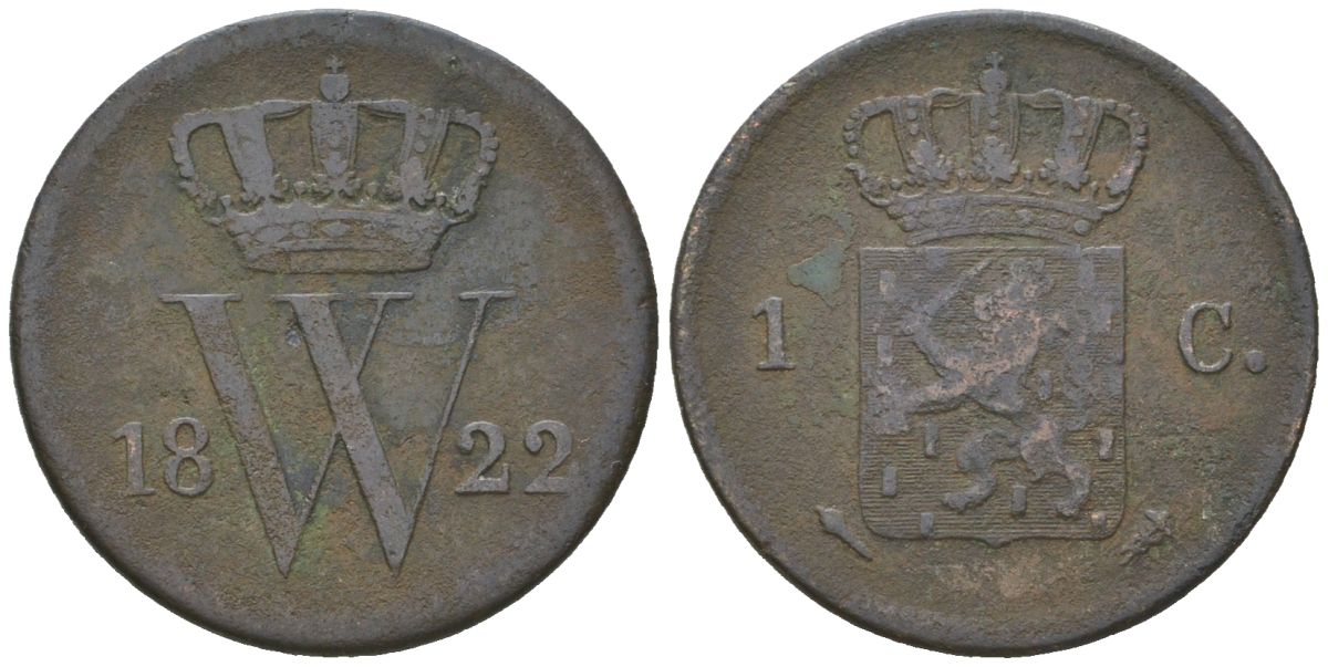 Нидерланды 1 цент 1822 Виллем I (1815-1840) KM 47 медь 4174-1051