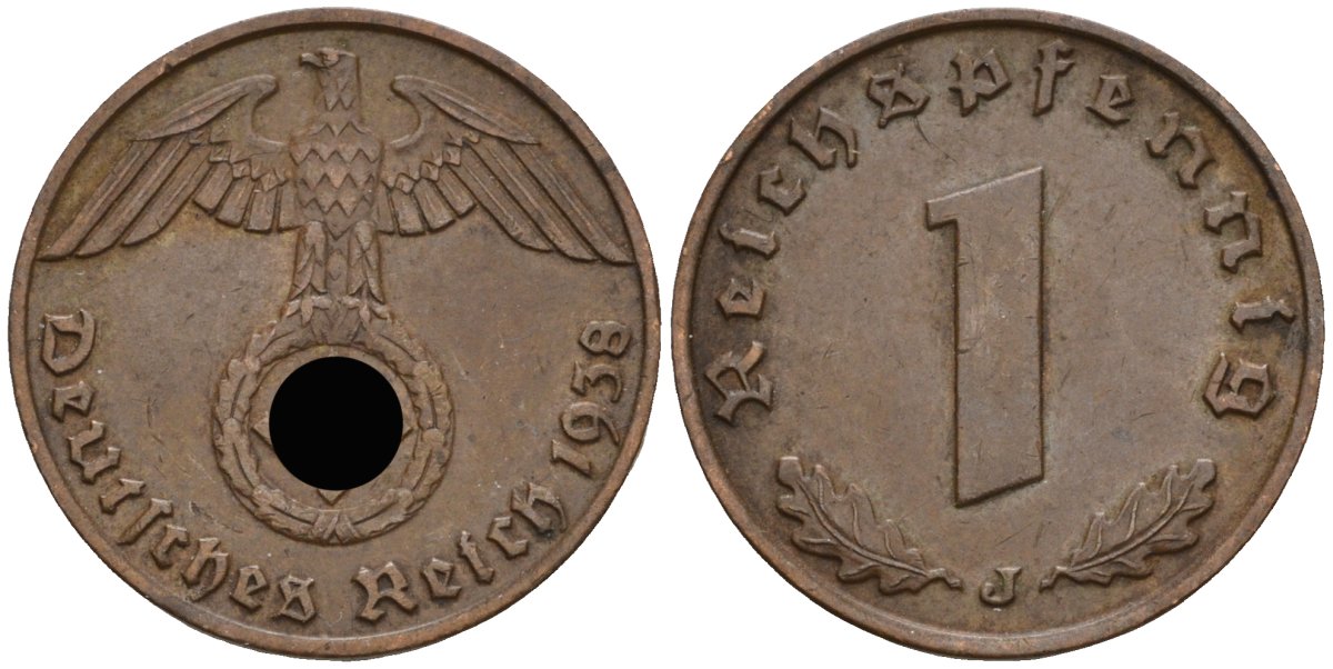 Германия 1 рейхспфенниг 1938 J KM 89, J 361 бронза 4136-1248