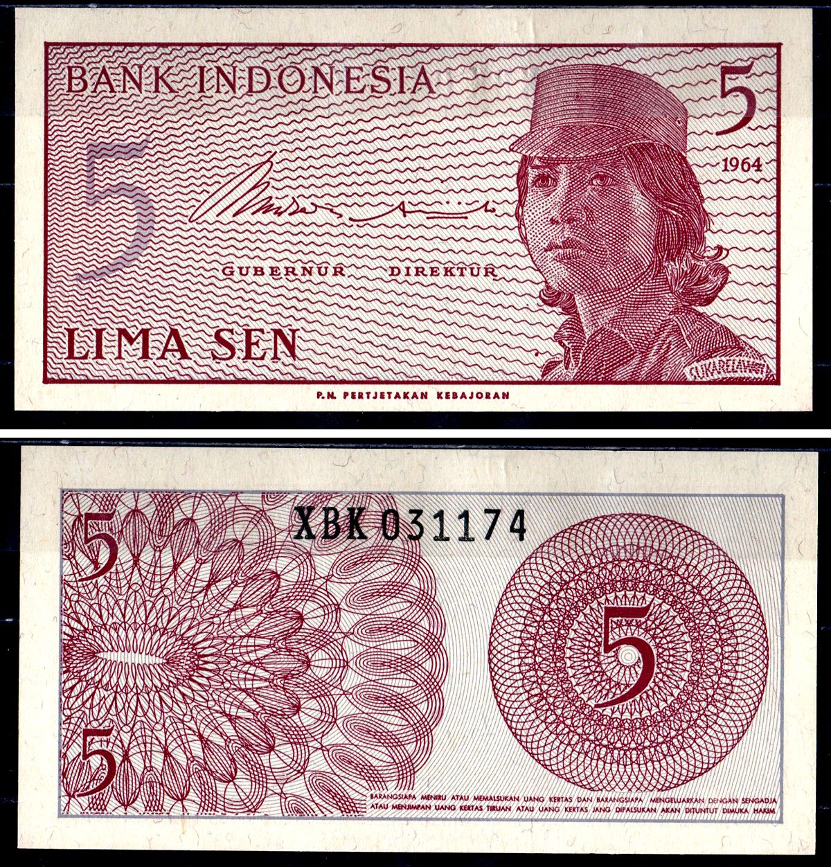 Индонезия 5 Сен 1964 девушка волонтер Pick 91 а бумага UNC 7551-33-1-2