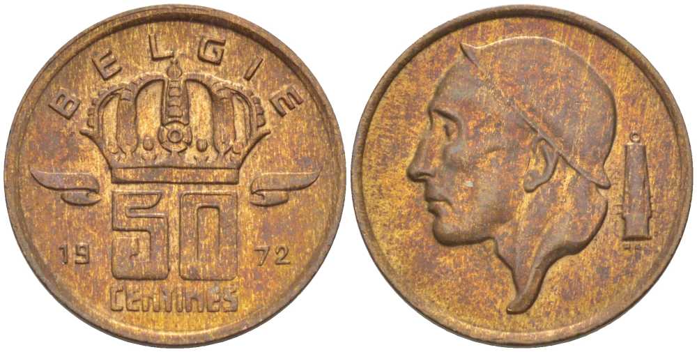 Бельгия 50 сантимов 1972 Belgie, Бодуэн I (1951-1993) KM 149.1 бронза 3458-118