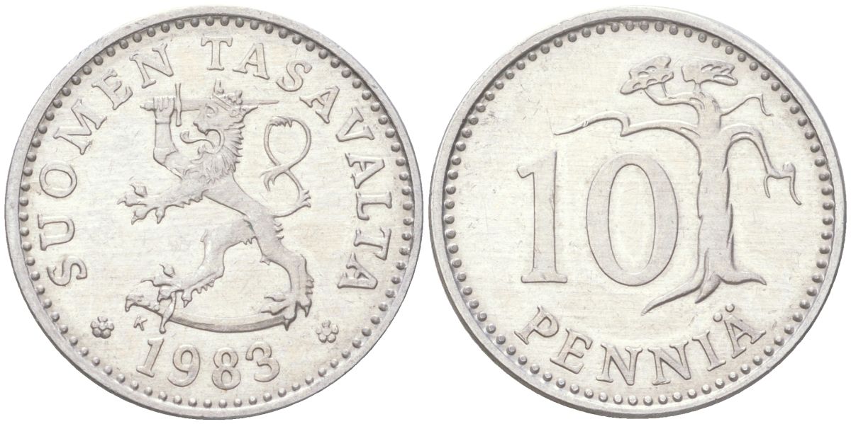 Финляндия 10 пенни 1983 KM 46a алюминий UNC 4613-1114