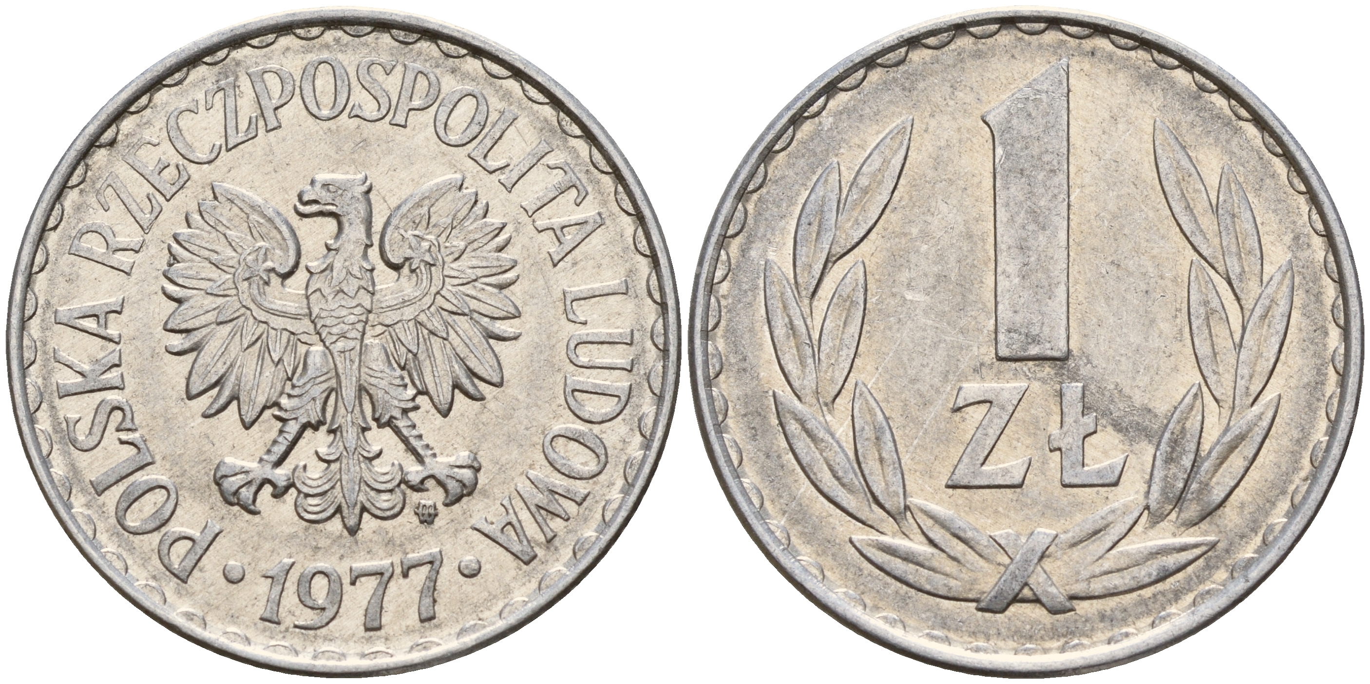 Польша 1 злотый 1977 MW KM 49.1 алюминий    4161-1026