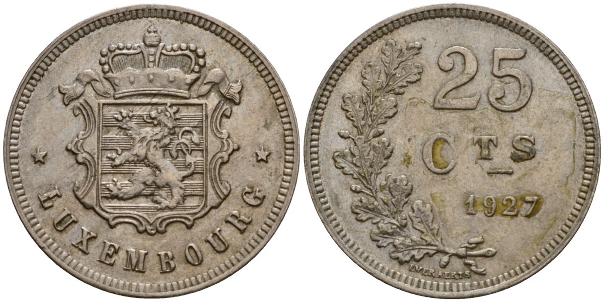 Люксембург 25 сантимов 1927 Шарлотта (1918-1964) KM 37 медно-никель 4577-1052