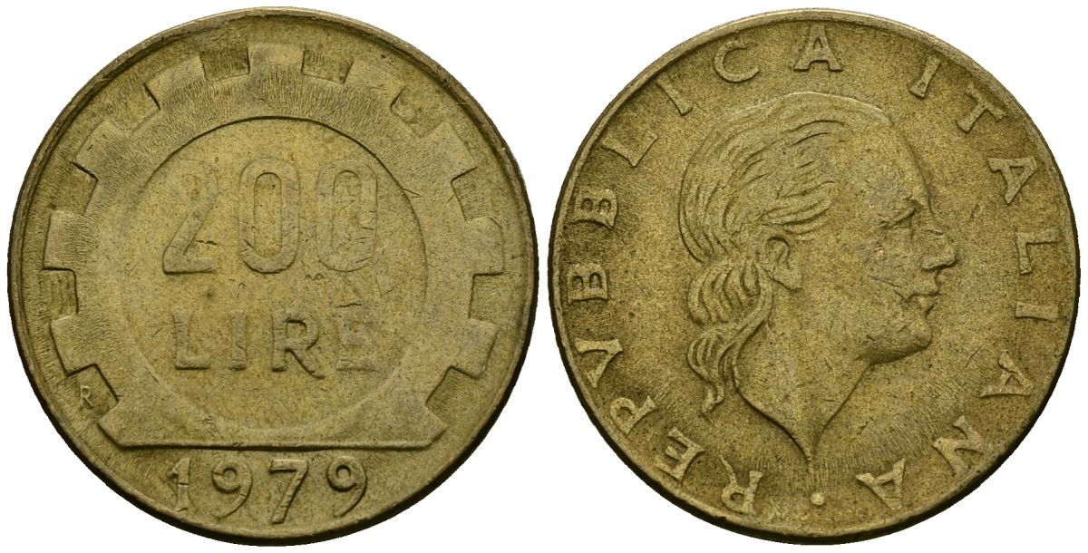 Италия 200 лир 1979 R, шестерня KM 105 алюминиевая бронза 4138-632