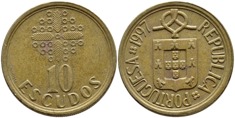 ПОРТУГАЛИЯ 10 ЭСКУДО 1986 KM 633 никель латунь 4395-935