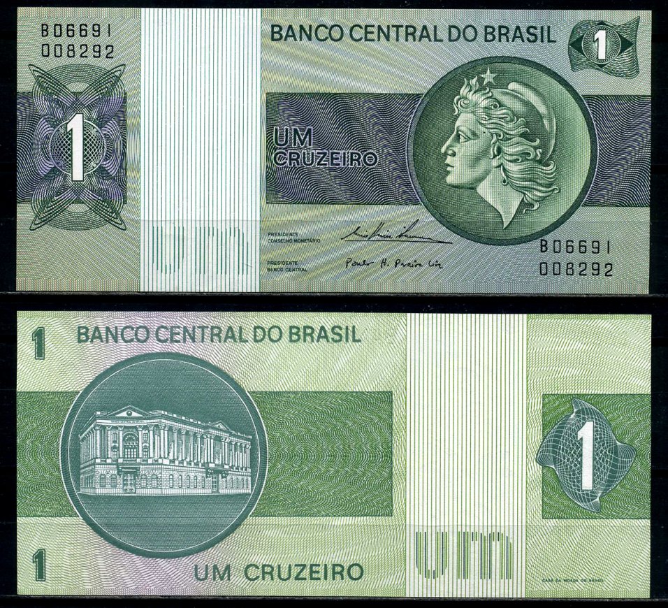 Бразилия 1 крузейро 1980 серия В15734, signatures: Ernane Galv?as & Carlos Geraldo Langoni Pick 191Ас бумага UNC (пресс) 447-85-2