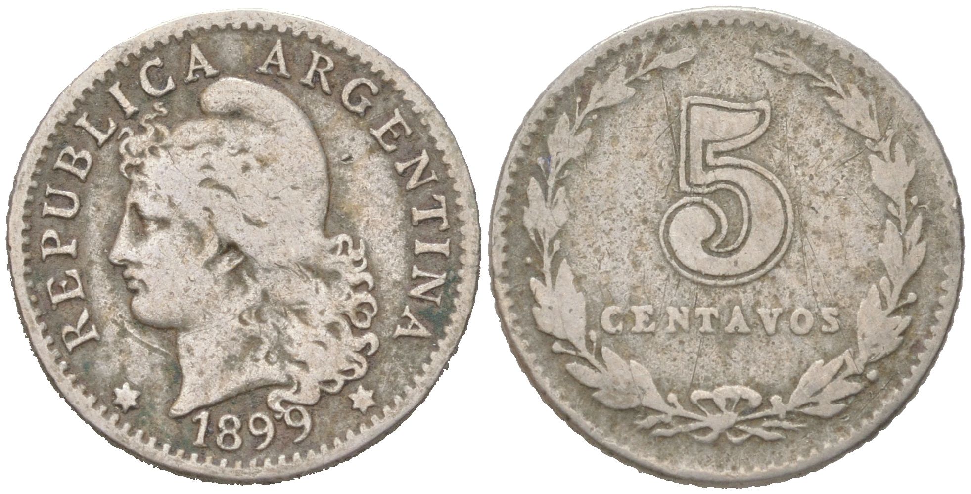 Аргентина 5 сентаво 1899 KM 34 медно-никель 4621-1033