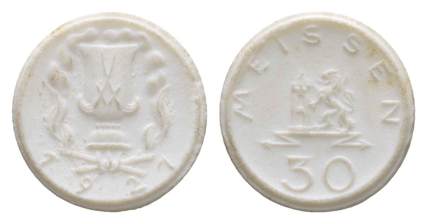 Майсен 30 пфеннигов 1921 Men05 16521.5, Men18 20725.5, Scheuch 168n фарфор 1094-9-85