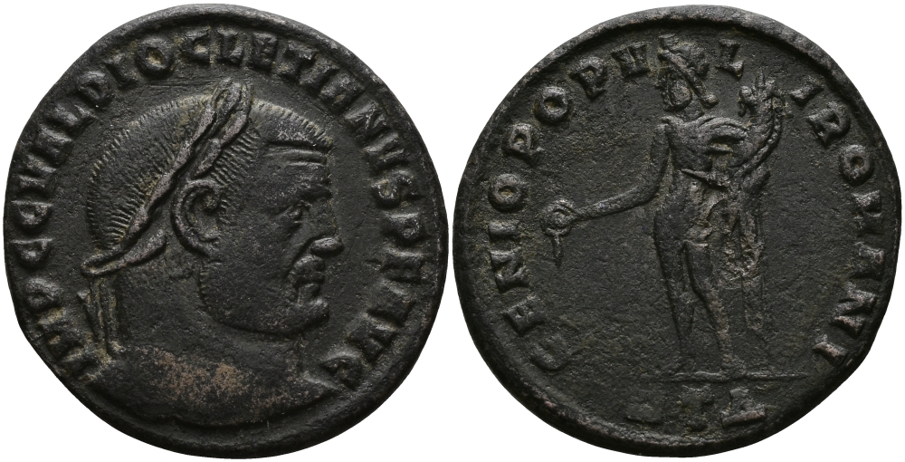 Римская Империя нуммий 297 - 298 Диоклетиан GENIO POPVLI ROMANI Гераклея Good Very fine (степень редкости R3) RIC 19а бронза 1073-7-34