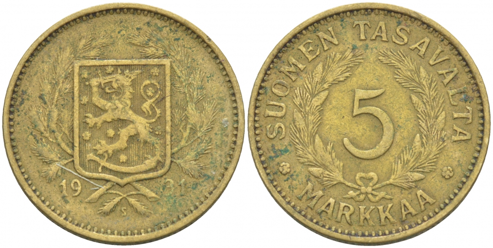 ФИНЛЯНДИЯ 5 МАРОК 1931 S KM 31 алюминиевая бронза 3457-943