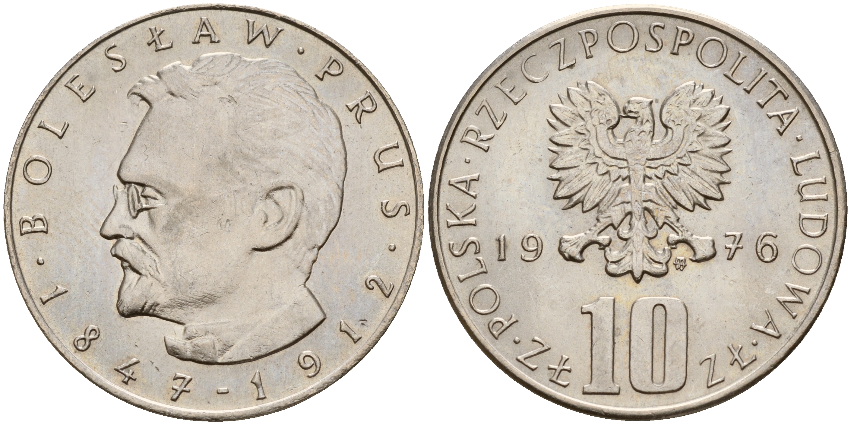 Польша 10 злотых 1976 MW, Болеслав Прус KM 73 медно-никель  UNC  4601-1113