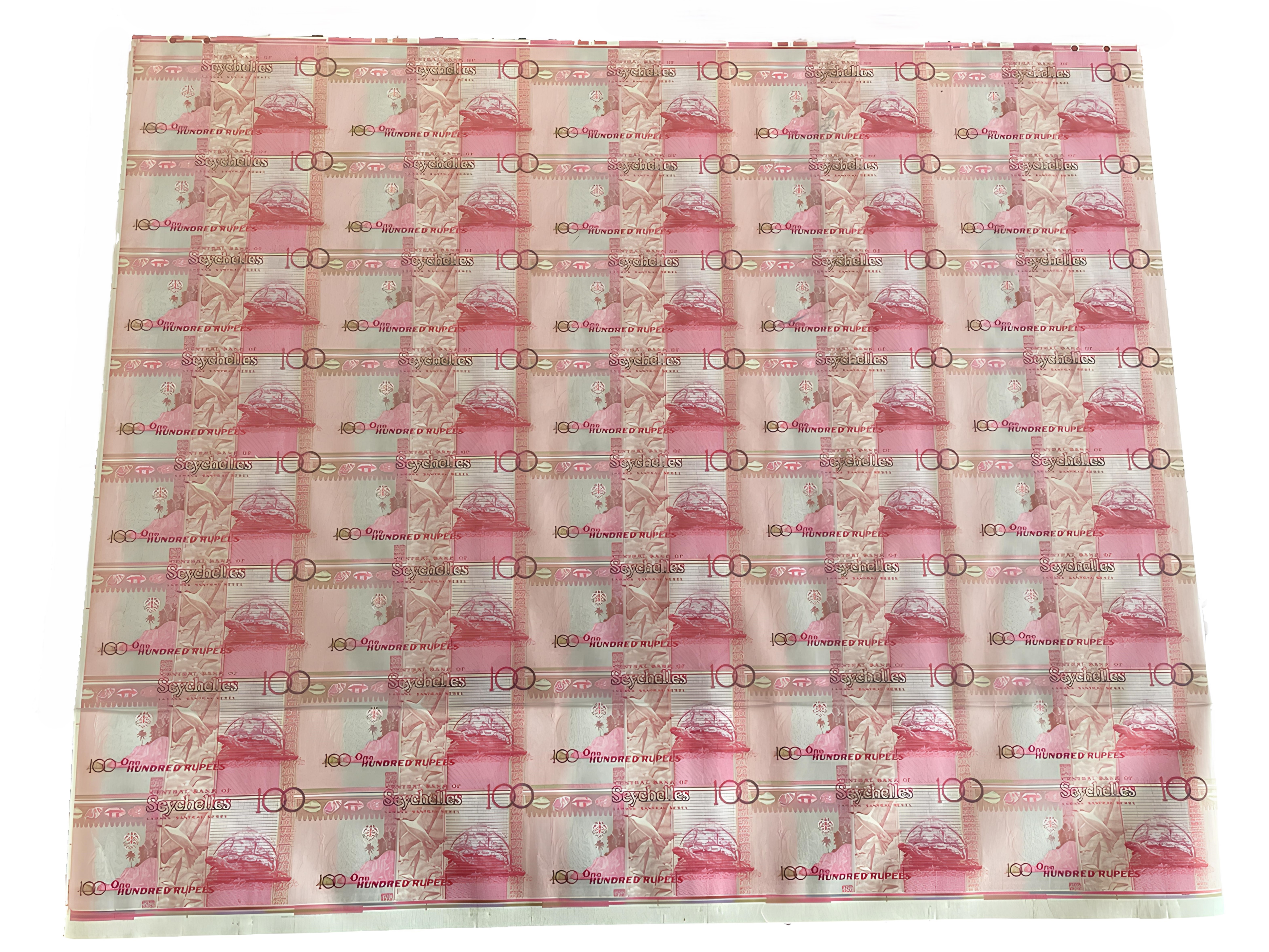 Сейшельские острова 100 рупий, лист из 40 банкнот 2013 35 лет Центральному банку Сейшельских островов Pick 47 a  бумага  UNC (пресс) K