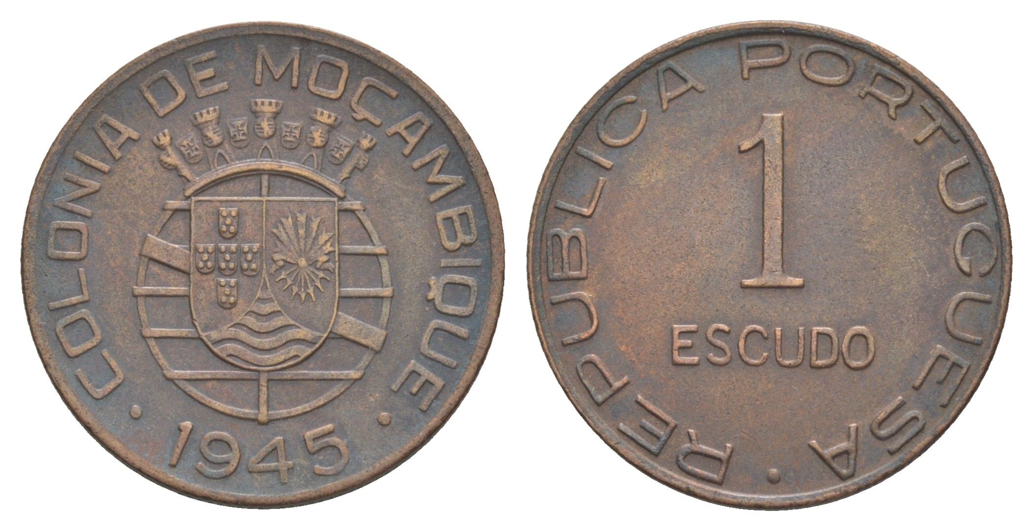 Мозамбик 1 эскудо 1945 KM 74 бронза 4646-546
