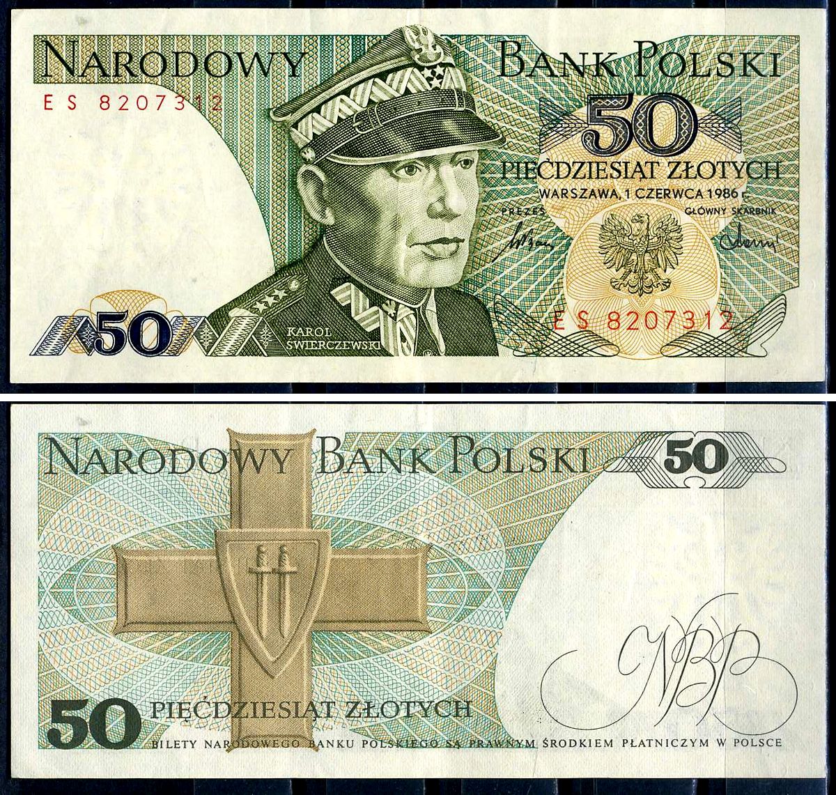 Польша 50 злотых 1986 Кароль Сверчевский, знак Грюнвальдского ордена Pick 142 c  бумага   2119-18-1-2