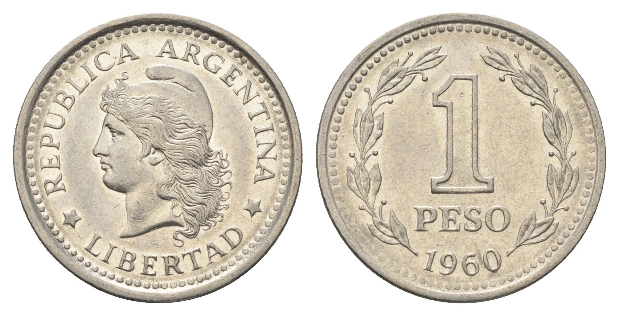 Аргентина 1 песо 1960 KM 57 сталь плакированная никелем 4663-626