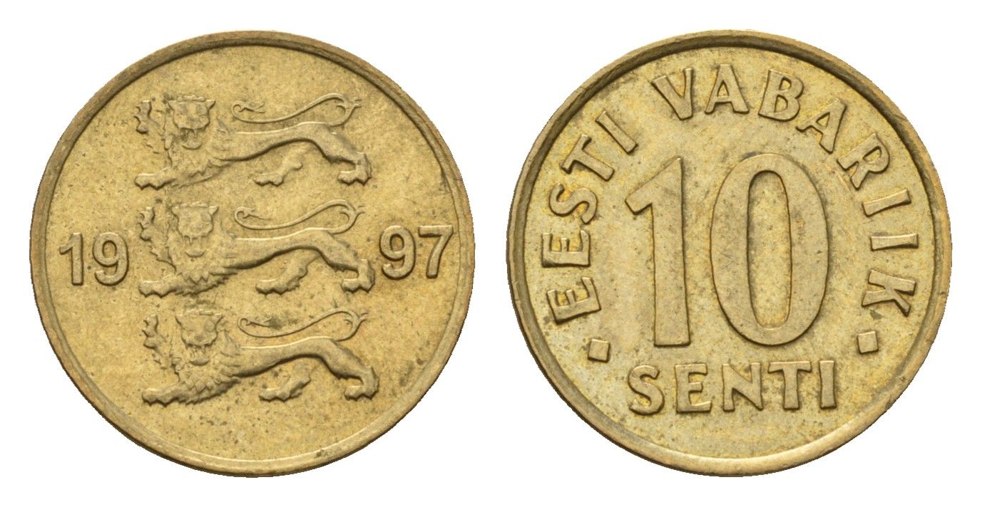 Эстония 10 сентов 1997 KM 22 латунь UNC 4696-166
