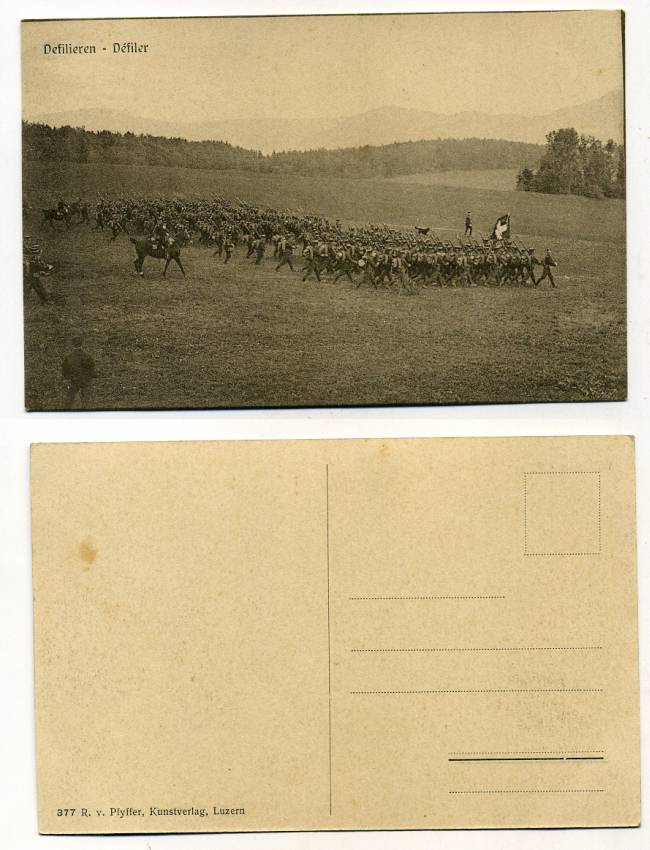 ШВЕЙЦАРИЯ ОТКРЫТКА ND I-АЯ МИРОВАЯ ВОЙНА, РОТА СОЛДАТ НА МАРШЕ В ПОЛЕ бумага 153-27-21
