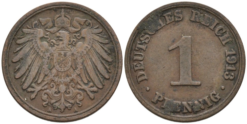 Германия 1 пфенниг 1913 A KM 10, J. 10 медь 4576-224