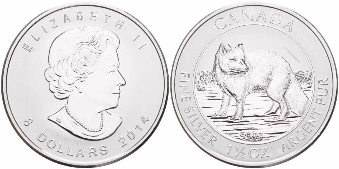 Канада 8 долларов 2014 северный волк KM NEW серебро UNC 00-00