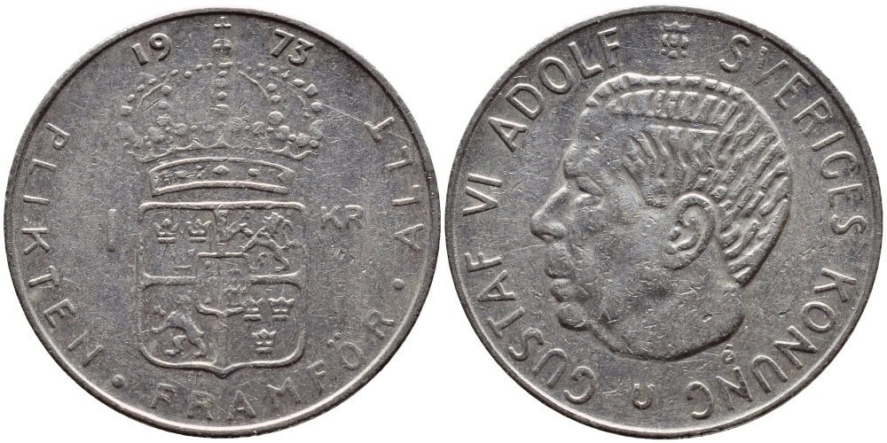 Швеция 1 крона 1973 Густав VI Адольф (1950-1973) KM 826а медь плакированная медно-никелем 4395-211