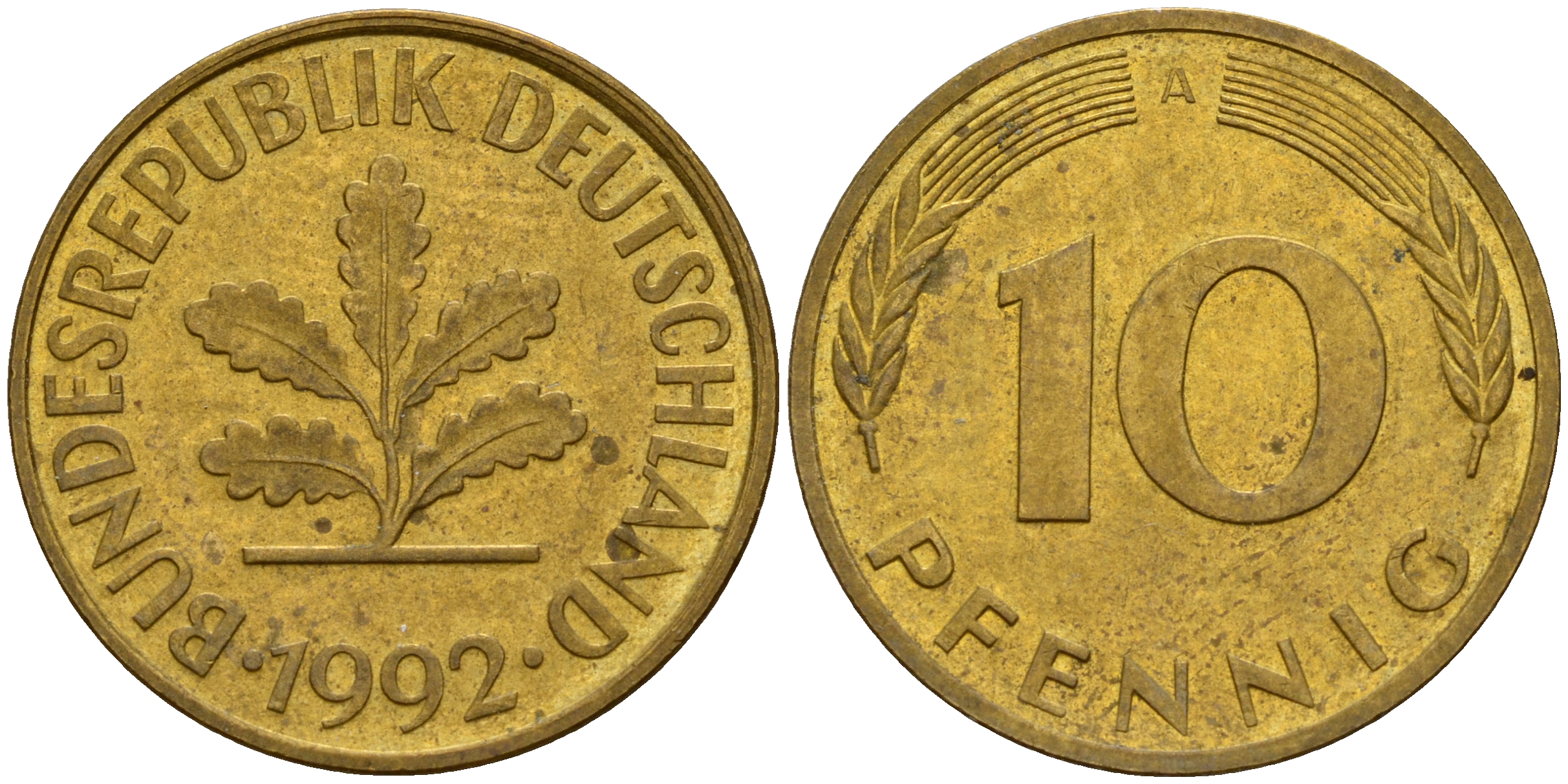 ФРГ 10 пфеннигов 1992 A J. 383, KM 108 сталь плакированная латунью    4603-637